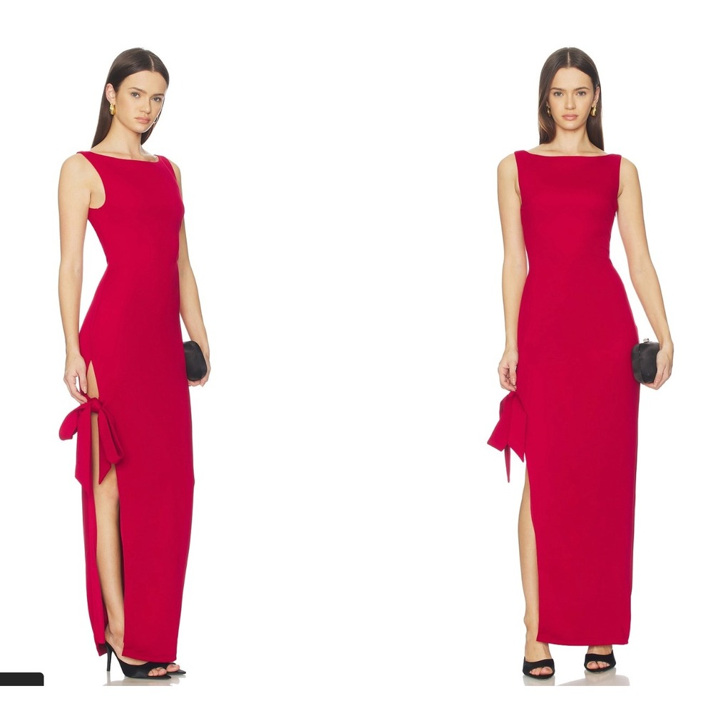 More to Come Riona Bow Side Slit Maxi Dress Red Small NWOT